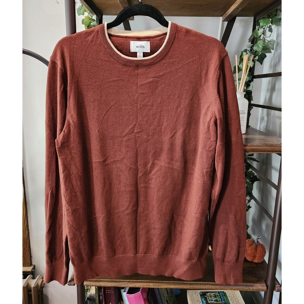 Men's Wills Cotton And Cashmere Rust Color Sweater Great Condition Size Medium